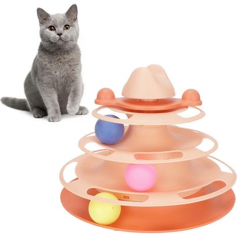 Drehbare Katzenplattform mit 4 abnehmbaren Ebenen, interaktives, kratzfestes Katzenspielzeug (orange) (1/5)
