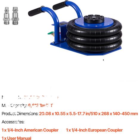 Cric pneumatico, capacità 3 tonnellate, meccanismo di sollevamento rapido, 3T Blu (1/2)