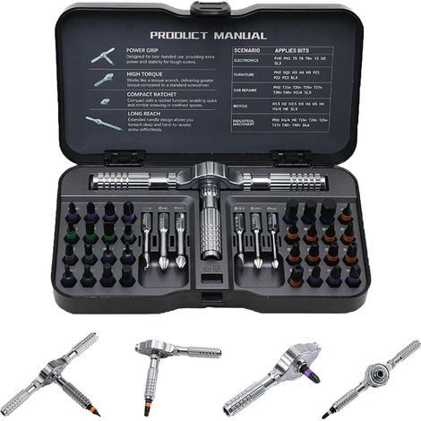 Set di cacciaviti a cricchetto 40 in 1, cacciaviti magnetici multi-punta con impugnatura a cricchetto a T rimovibile, 38 punte S2, cacciavite a cricchetto per montaggio mobili, PC, attrezzi per bicicl