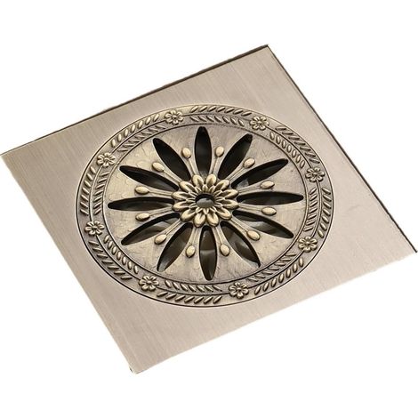 Bonde de douche carrée en laiton – maille anti-odeurs 10 x 10 cm – convient aux salles de bains, cuisines, garages et sous-sols. (1/5)