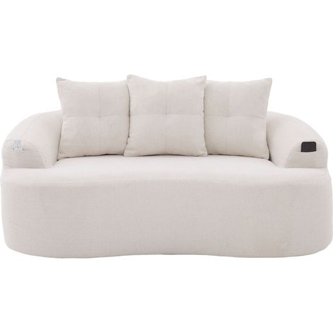 ELVMI Canapé 2 Places en Chenille avec Mousse à Ressorts ensachés, Coussins Épais, sans Montage, Beige (1/5)