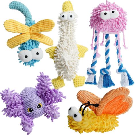 Lot de 5 jouets couineurs à mâcher en peluche, robustes et doux, avec bruit de froissement pour chiens de toutes tailles (1/5)