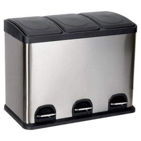 Oypla 45L Stainless Steel Triple Compartment Recycling Pedal Bin