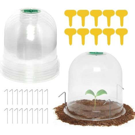 6 Pièces Cloche pour Plantes de Jardin, 26cm x 20cm Couverture de Cloche de Dôme de Plante Mini Serre en Plastique - avec 10 Étiquettes de Plantes, 18 Piquets de Fixation (1/5)