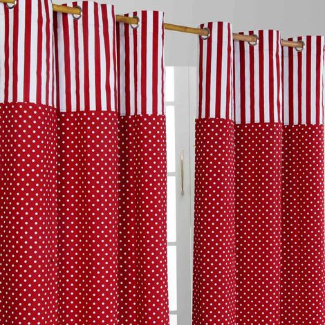 HOMESCAPES Gardinen Polka Dots & Streifen rot 2er Set 137 x 117 cm