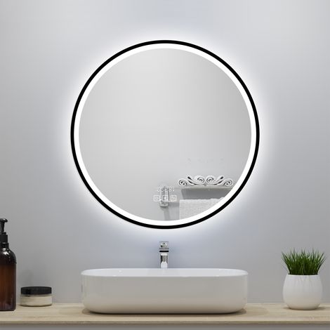 Miroir Salle de Bain rond LED 60x60 cm - Anti-Buée, Bluetooth, Horloge, Installation Murale Facile
