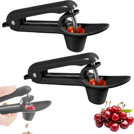 2 PièCe Denoyauteur Cerise Et Prune, Acier Cerises Prunes Fruits DéNoyauteur Manuel Multifonctionnel MéNage, Outil Portable (Noir) (1/4)