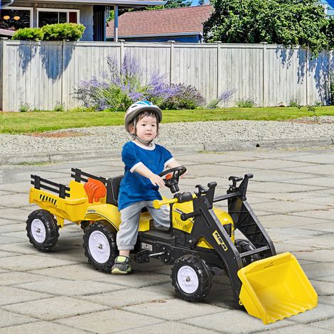Tracteur Pédales Enfants Pelle Excavation Remorque Amovible Avant Sport Entraînement 3 ans Jaune 167x41x52cm