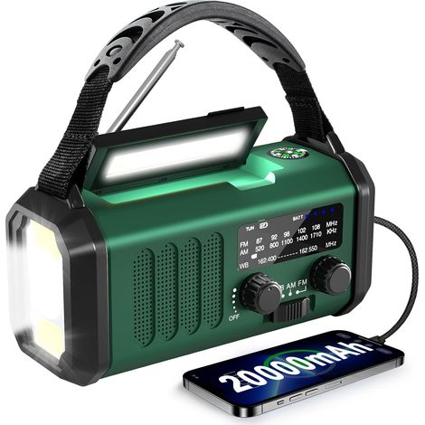 NOAA 10000 mAh Solarbetriebenes Kurbelradio für Notfälle (AM/FM) – Taschenlampe, Leselampe, SOS-Ladegerät – Ideal für Notfälle im Freien und als umweltfreundliches Geschenk (1/5)