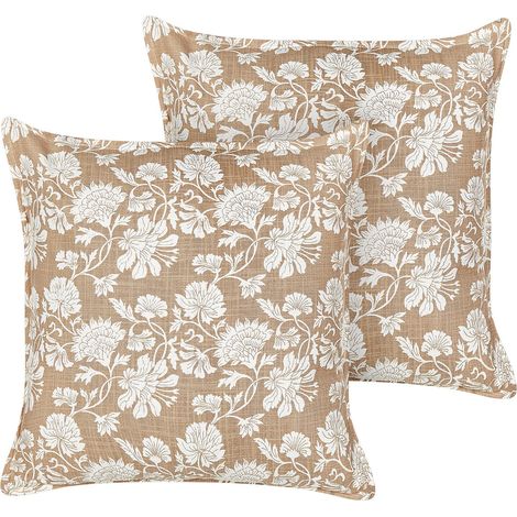 Dekokissen 2er Set NOTELEA Baumwolle 45 x 45 cm Beige Blumenmuster