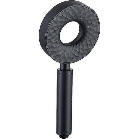 Pommeau de douche anticalcaire, douchette haute pression 3 fonctions, économie d'eau, ABS, rond, noir (1/5)