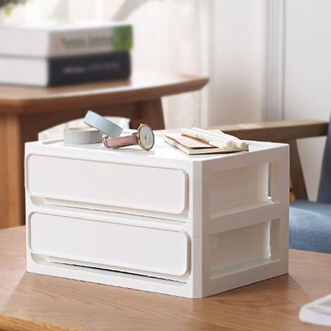 Organisateur de Bureau à Drawers Multi-Layer Blanc - Storage Drawer Stackable Modèle Desktop pour Cosmetics, Dormitory, Décoration Maison (1/5)