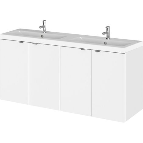 Alrewas Contemporary 2 Door Wall Hung Vanity Unit with Basin, Gloss White, 1200mm