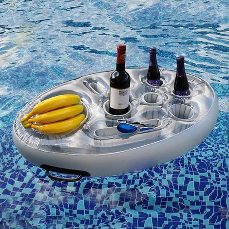 Porte Verre Piscine Gonflable Bar Flottant Piscine avec 8 Trous, Support Gonflable De Boisson Portable Bar De Piscine Flottant, Plateau Flottant Piscine & Spa pour Party, Piscine, Fête, Plage(gris) (1/5)