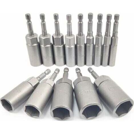 14 Pièces Douille Visseuse Approfondir, 6-19mm Adaptateur Hexagonal, Profondeur D'usinage 34mm, Hexagonal Pour Tournevis à Écrou de pour Perceuse à Main, Douille Visseuse a choc, Clé à Douille (1/4)
