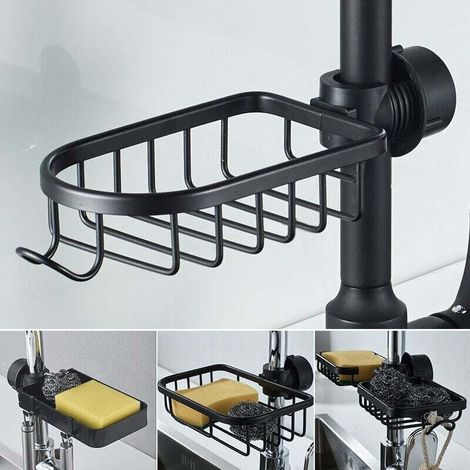 Kitchen Space Aluminum Sink Dish Drainer Sponge Storage Faucet Drainer Dish Drainer Shelf Basket Organizer Kitchen Accessories 1pc (Black Single Sided) MUMU (1/4)