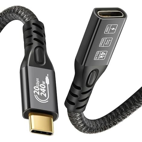 USB C 3.2 d'extension Câble, USBC Gen2 Type-c Male to Female Extender Cable HD 4K@60Hz Charging Data Transfer (Extension 2M) (1/5)