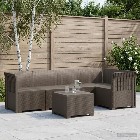 Salon de Jardin 5 Places Canapé Modulaire Aspect Rotin PP avec Table Basse Gris Clair - PANGIVO (1/5)