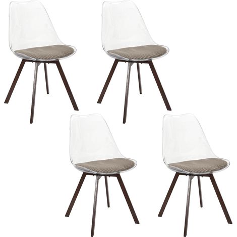 The Home Deco Factory – Lot de 4 chaises transparentes côtelées taupe – Confort rembourré – Pour salle à manger, bureau ou salon (1/5)