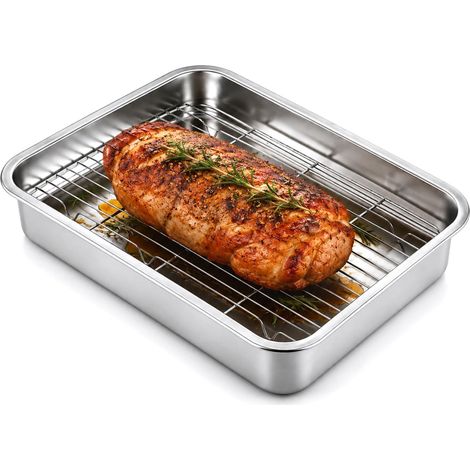 Teglia con griglia di raffreddamento rettangolare da forno alta - Gratella in acciaio inox da 38,5x27,5x7 (1/5)