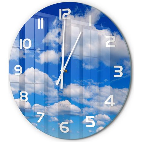 Horloge Murale Ronde Style Classique Verre Trempé Silencieuse pour Maison Nuages dans le ciel fi 60 cm (1/5)