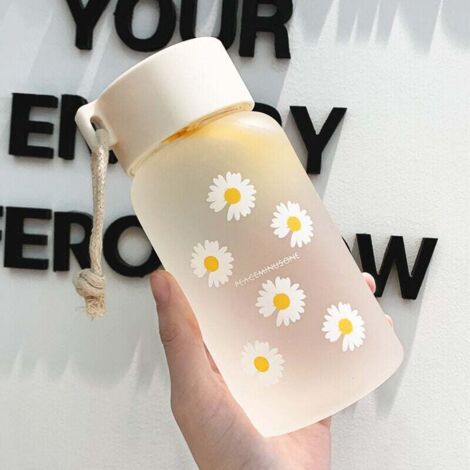 QORVA-Bouteille d'eau en plastique transparent de 500 ml sans BPA, tasse de sport de plein air portable pour étudiant avec corde givrée 6 fleurs (1/3)