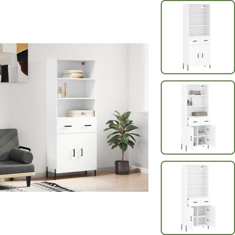 The Living Store Highboard Weiß 69,5x34x180 cm Holzwerkstoff - Hochschrank - Weißer Schrank - Wohnzimmerschrank - TV-Möbel - Regal (1/5)
