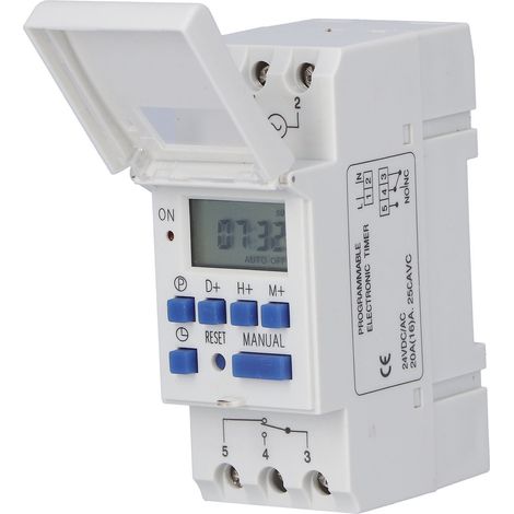 Minuterie programmable THC15A, relais temporisé LCD monté sur rail pour éclairage public et néons (DC 24V)
