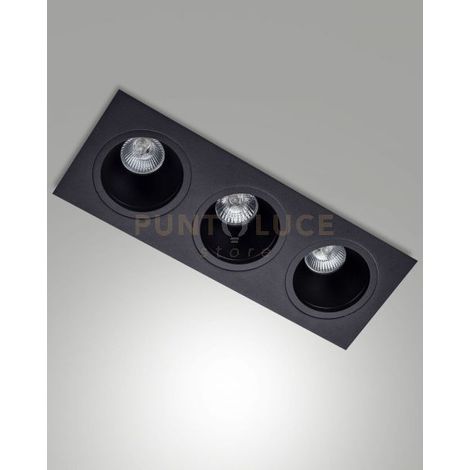LEON CORNICE DI FARETTI INCASSO 3 LUCI NERA ATTACCO GU10 35,5X12,8CM