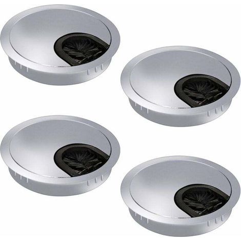 Lot de 4 passe-câbles de 60 mm - Passe-câbles - Goulotte de bureau avec joint à brosse pour bureau/bureau/plans de travail - Métal (1/5)