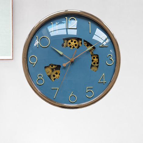 Horloge murale ronde silencieuse dorée cadran bleu clair lumineux réf 3961 1,3 kg – Livraison gratuite