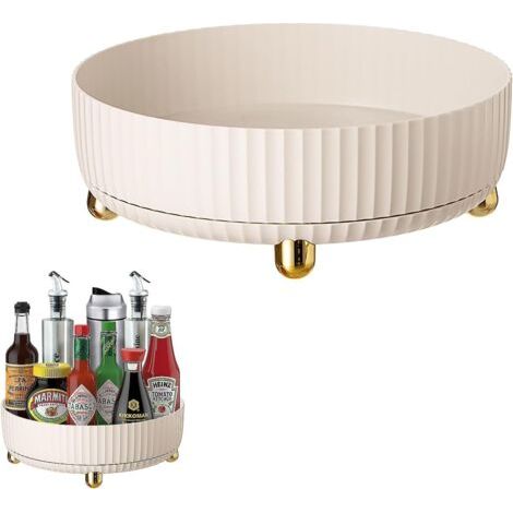 Rack de Stockage Rotatif, Organiseur à Epices Rotatif à 360°, Organisateur de Maquillage, Etagere Rotative pour Comptoir de Cuisine et de Salle de Bain (Petit, Blanc)