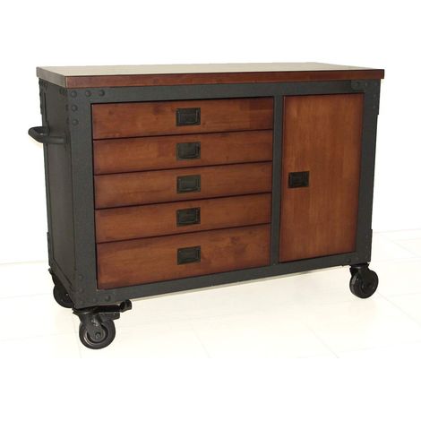 Coffre à outils roulant à 5 tiroirs avec armoire à outils pour la maison, le garage et l'atelier, renforcé chariot de rangement au look vintage, coffre à roulettes, 122x51x94 cm (1/5)