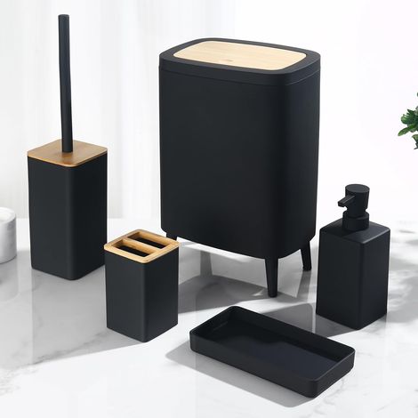 Accessoires Salle de Bain Noir Bambou Decoration Ensemble Salle de Bain (1/5)