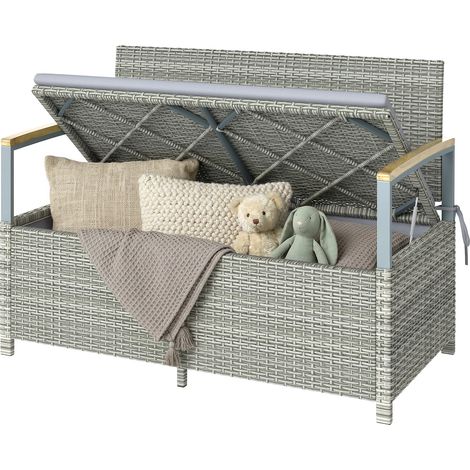 Outsunny Panca da Giardino in Rattan 170 L con Cuscino, Grigio Chiaro