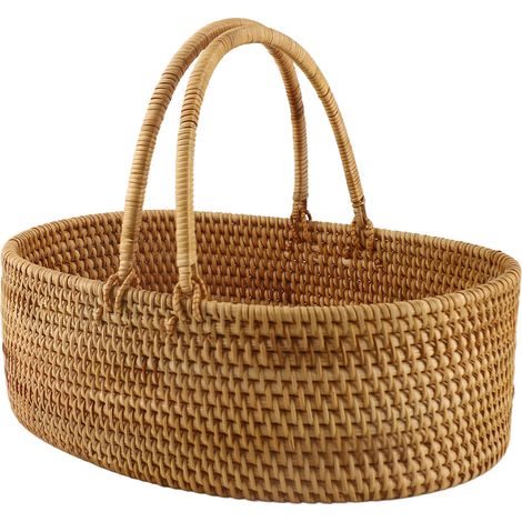 Tragbarer, ovaler Weidenkorb aus Rattan für Obst und Blumen, ideal für Zuhause, Picknicks im Freien (1/5)