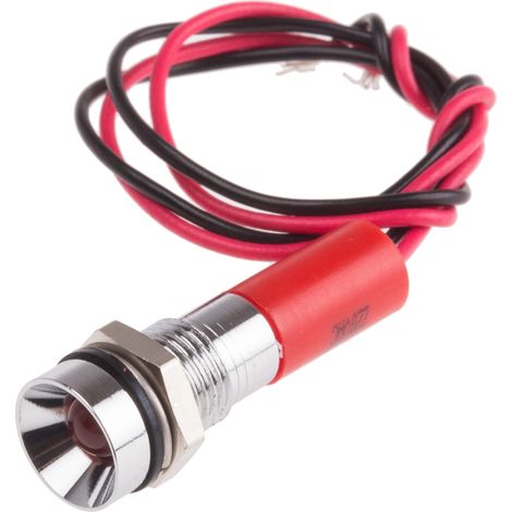 Rs Pro – Voyant LED lumineux rouge 8mm – 220V c.a. – IP67 pour environnements humides – Encastré – Câbles inclus (1/2)