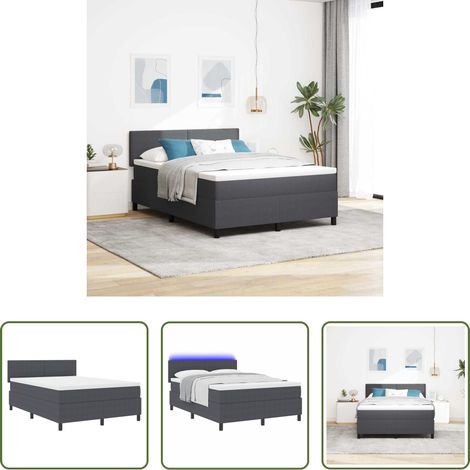 LED-Beleuchtung - LED Boxspringbett Dunkelgrau und Weiß 140 x 190 cm Cordstoff (1/5)