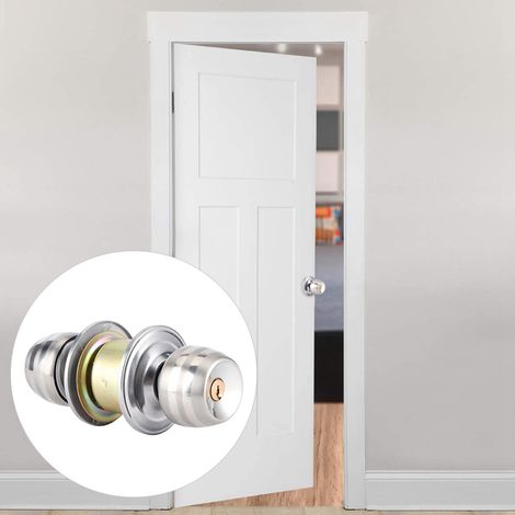 Serrure de porte domestique en acier inoxydable, verrou sphérique à languette courte pour chambre et salle de bain (1/5)