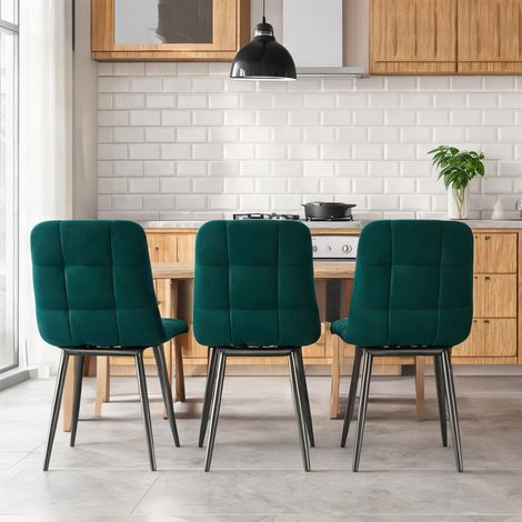 Lot de 4 chaises design vertes en velours et métal (1/5)