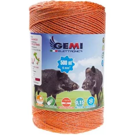 Gemi Elettronica – Fil de clôture électrique 500 MT 6 mm² – 8 fils galvanisés – Résistant aux UV – Câble jusqu'à 100 kg de traction – Pour chevaux, chiens, sangliers, vaches, porcs, poules