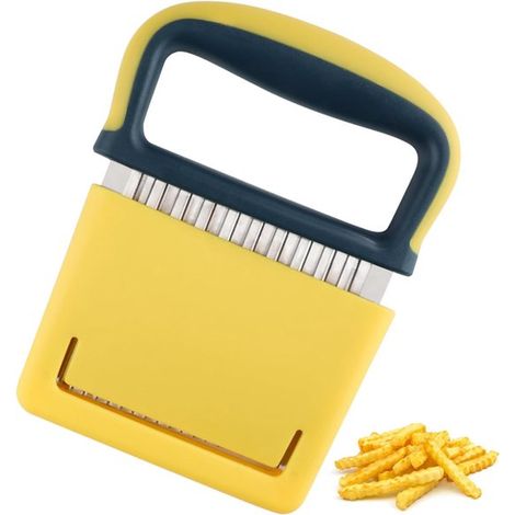 Coupe-frites ondulé - Coupe-légumes - Coupe-fruits - Acier inoxydable - Jaune (1/5)