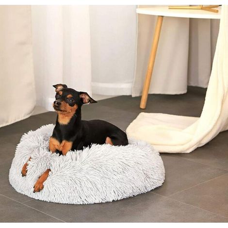 Niche pour Chien, Panier Rond Tapis pour Chien Tapis Panier pour Chat Donut 40cm Dimensions Extérieures Gris Clair Une Pièce (1/3)