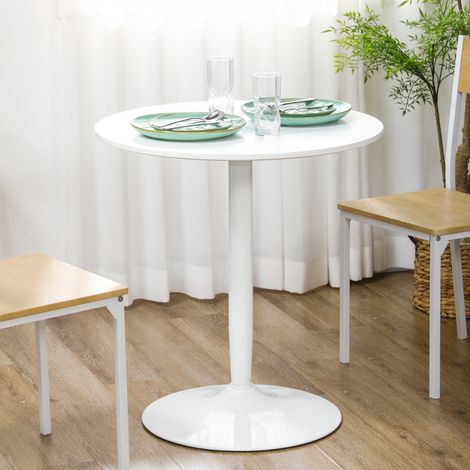 Mesa redonda para 2 personas, mesa de cocina moderna con base de acero y patas antideslizantes, Ø70 x 75 cm, blanca.