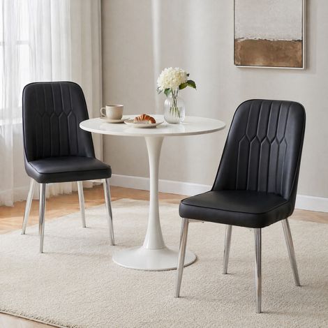 Sedie da pranzo set da 2 in PU nero con gambe in metallo argento DESVIAE (1/5)