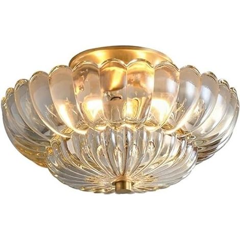Plafonnier en Verre Cristal 30cm Style Rétro Monté en Surface Luminaire E27 3 Lumières Base en Métal Doré Idéal pour Salon Chambre Couloir Salle à Manger (1/5)