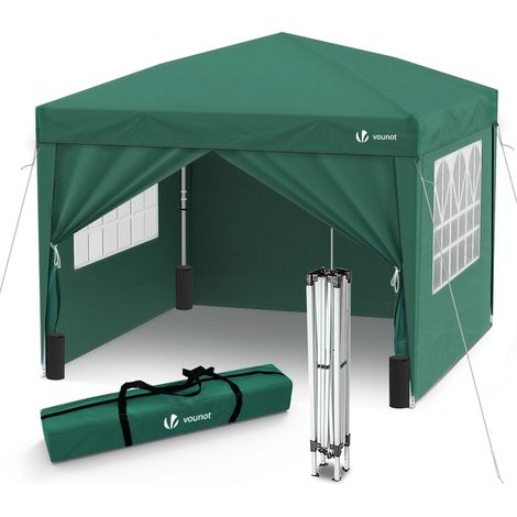 VOUNOT® Pavillon 3x3m mit 4 Seitenteilen & 4 Sandsäcke, Pop Up Faltpavillon, Faltbar Gartenzelt Partyzelt, inkl. Tasche, Grün (1/5)