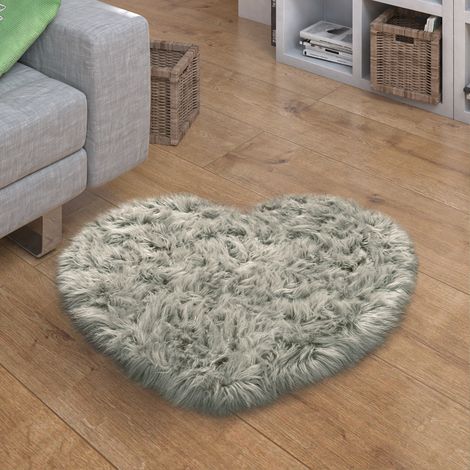 Paco Home Tapis Fausse Fourrure Coussin Cœur Rond Différentes Formes, Gris 80x75 cm Forme de coeur