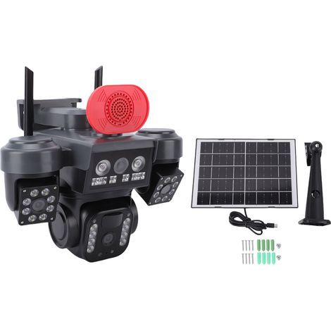 Solar-Powered Triple Lens Security Camera with 2.4 GHz WiFi, 360° View, AI Motion Detection, IP66 (1/5)