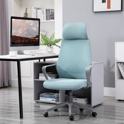 Chaise de bureau réglable avec accoudoirs, appui-tête et fonction inclinable, capacité de charge 120 kg, 64 x 55 x 116-126 cm, bleue (1/5)